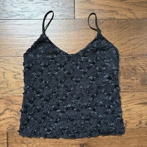 Oo La La Black Floral Appliqué Lace Camisole Tank Size Small
